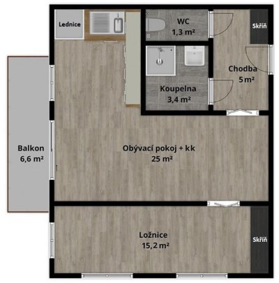 Moderní byt 2+kk s balkonem, 56,5m2, Zlín, ulice Podlesí, Jižní svahy